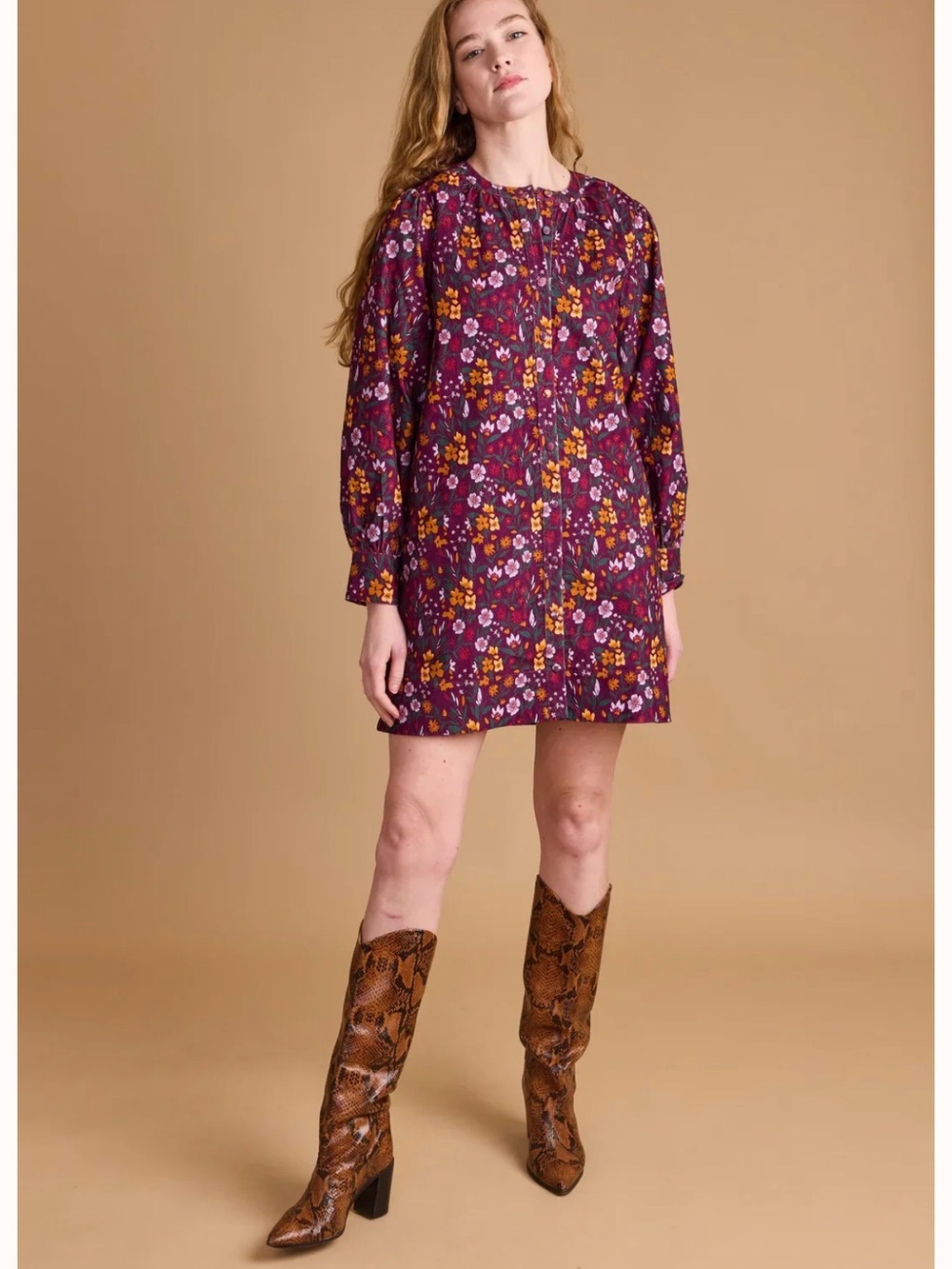 Double A Leslie Wildflower Dress Boho Cottagecore Prairie Retro Corduroy Sz S